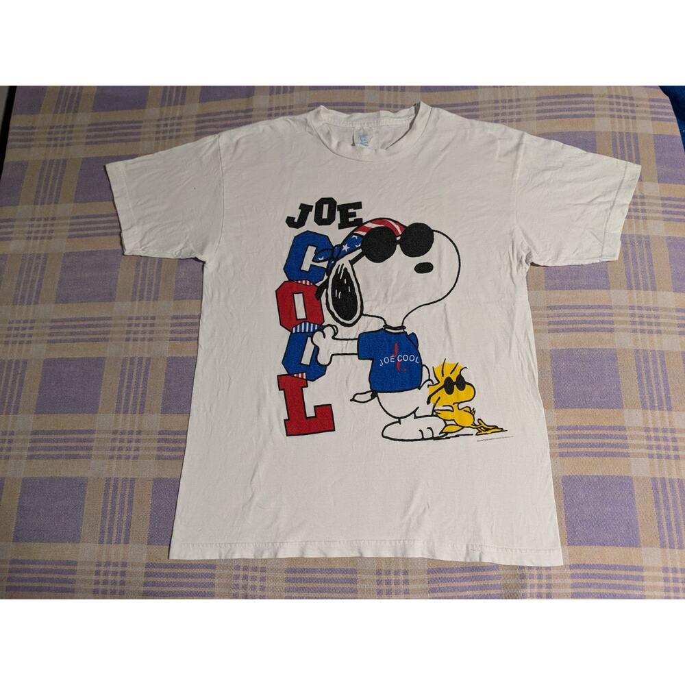 Vintage 90s Snoopy Joe Cool Woodstock Motorcycle White Large T Shirt America USA